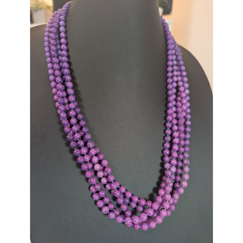 Vintage Multi Strand Purple Beaded Necklace with Filigree End Caps